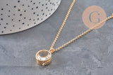 Collier locket rond porte-photo verre laiton doré 18K, x1 (G11087)