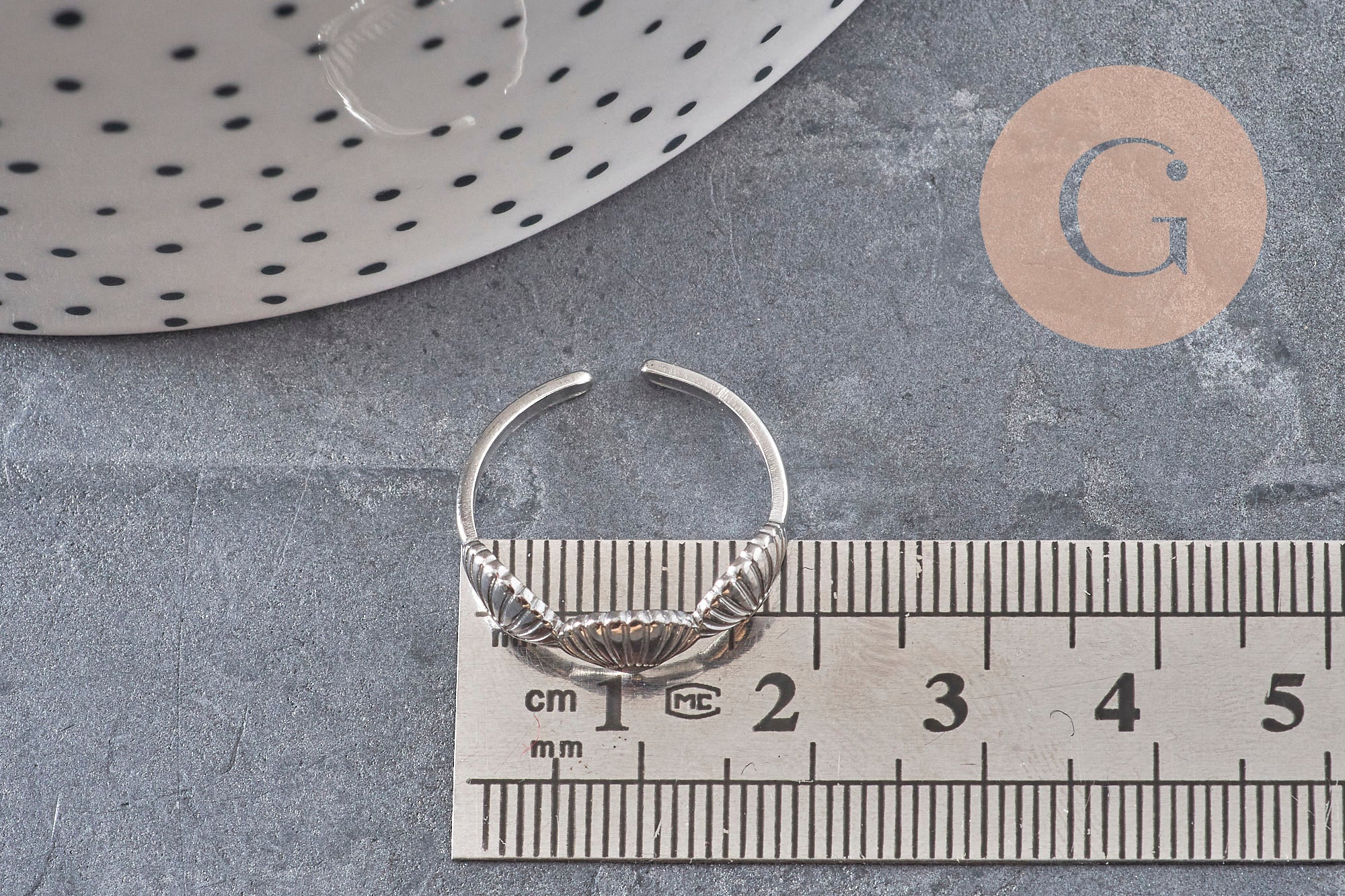 Bague réglable coquillages acier platine 304 inoxydable, x1 (G11151) VALIDE