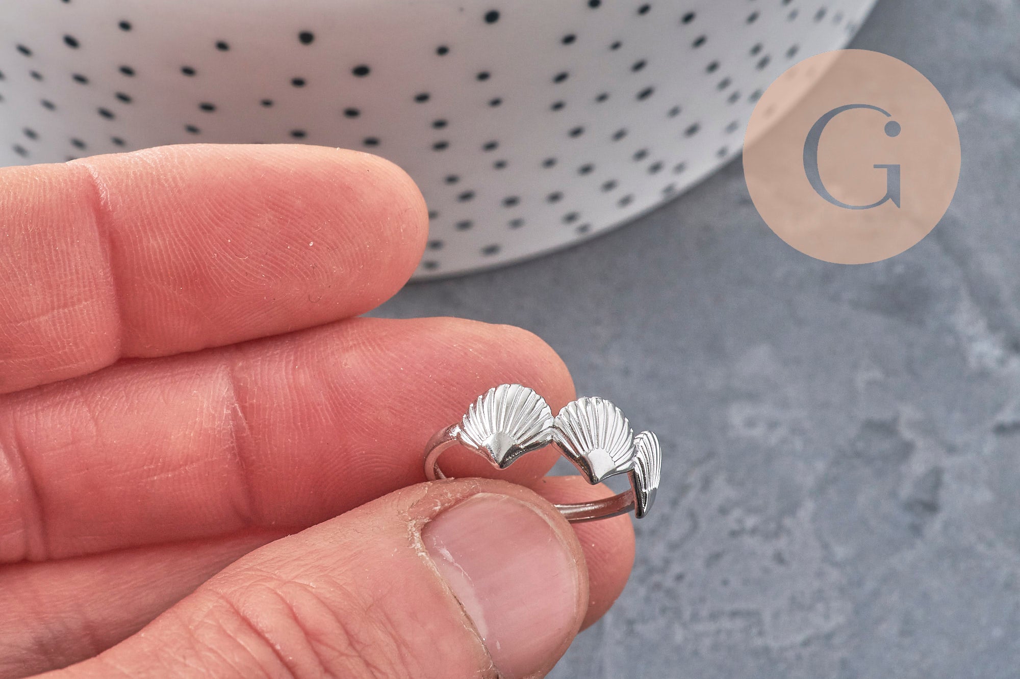 Bague réglable coquillages acier platine 304 inoxydable, x1 (G11151) VALIDE
