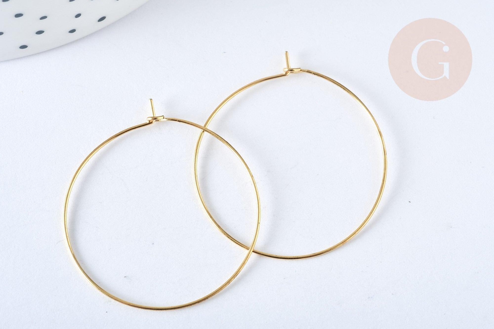 Anneaux créoles laiton doré clair 35mm,boucles oreilles, x20-50-100 (G7047)
