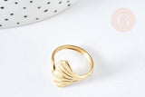 Bague réglable feuille gingko acier doré 304 inoxydable taille 57, x1 (G7636)