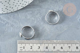 Bague réglable pour cabochon 6mm en acier platine inoxydable 17-18mm, x2 (G8227)