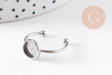 Bague réglable pour cabochon 8mm acier platine inoxydable 18mm, x1 (G10936)