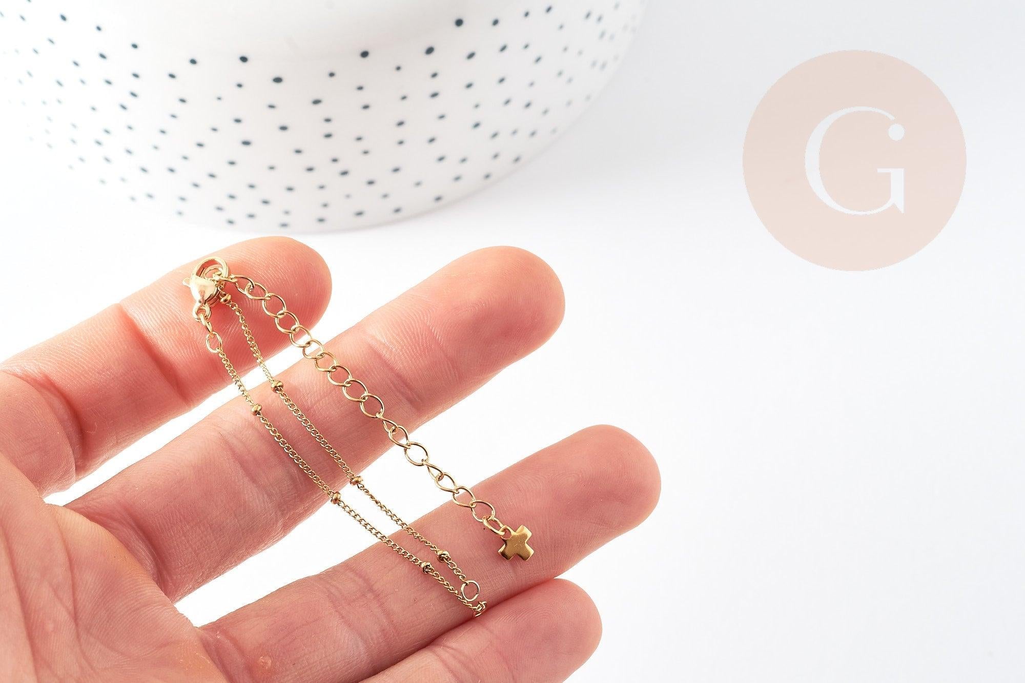 Base de bracelet ajustable satellite acier inoxydable doré 14k 14.5cm, x1 (G5973)