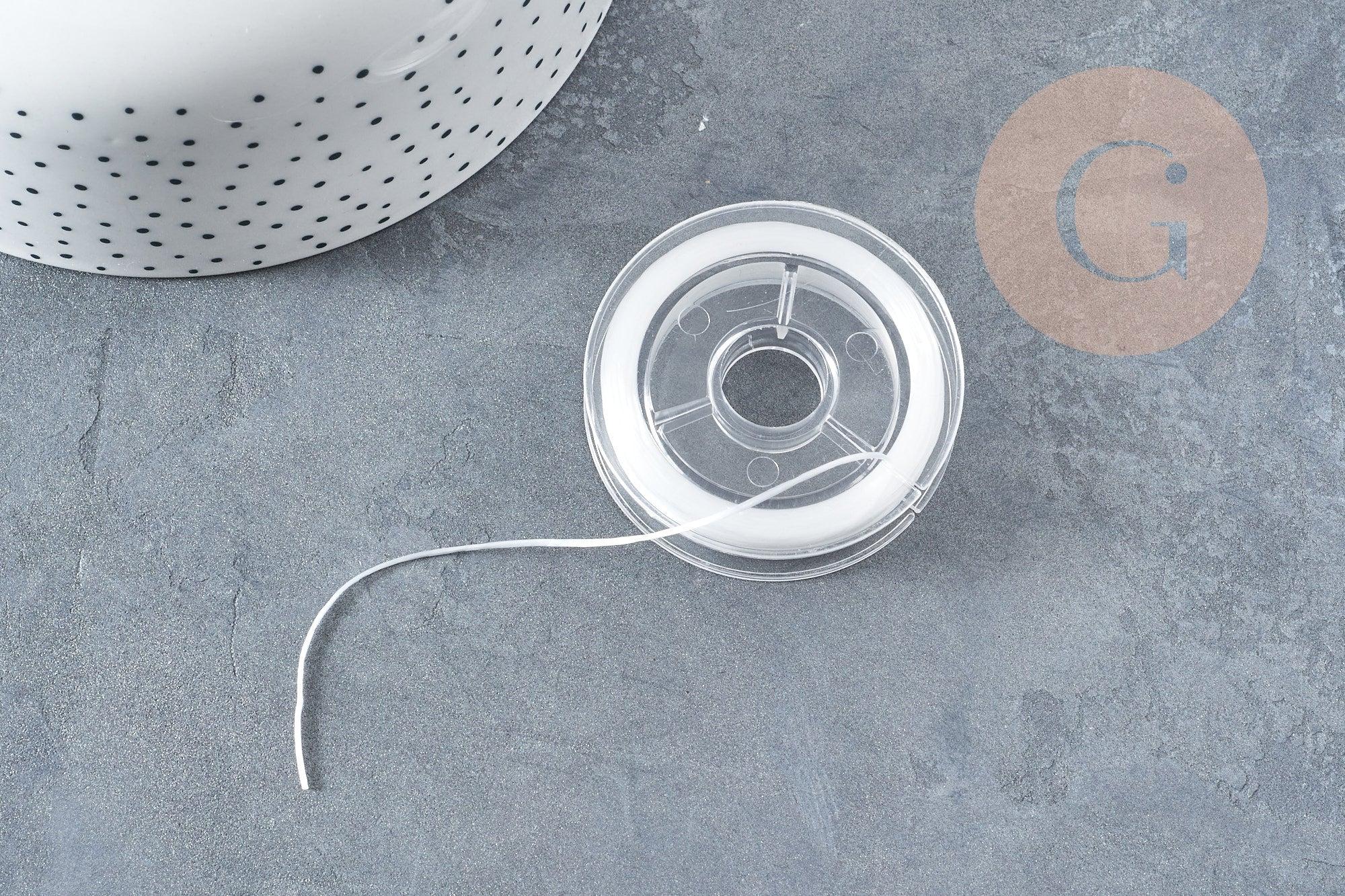 Bobine de 10 mètres de fil élastique nylon blanc 0.8mm, x1 (G8914)