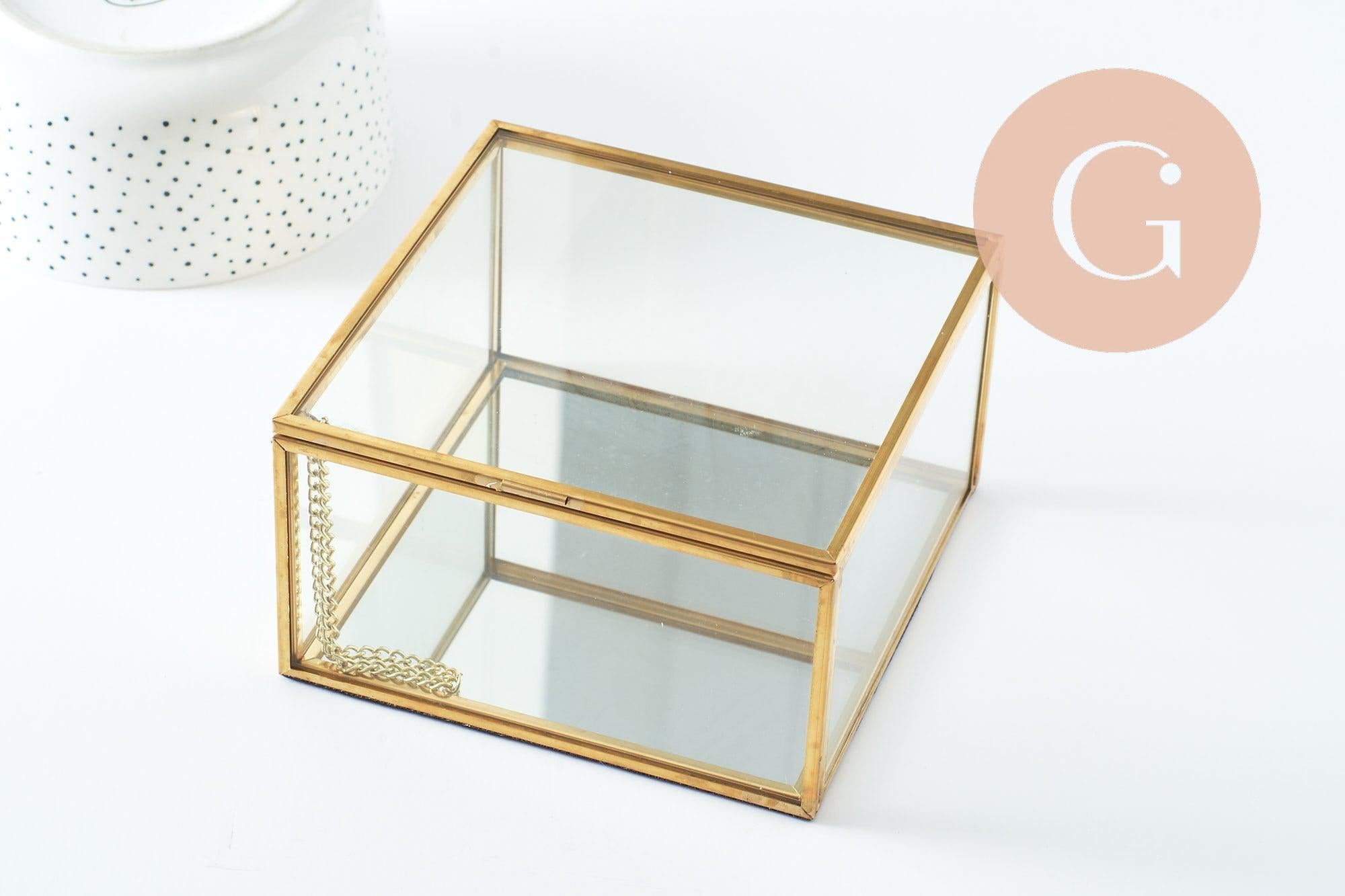 Boite à bijoux verre carré métal doré rectangle 13.1cm, x1 (G9766)
