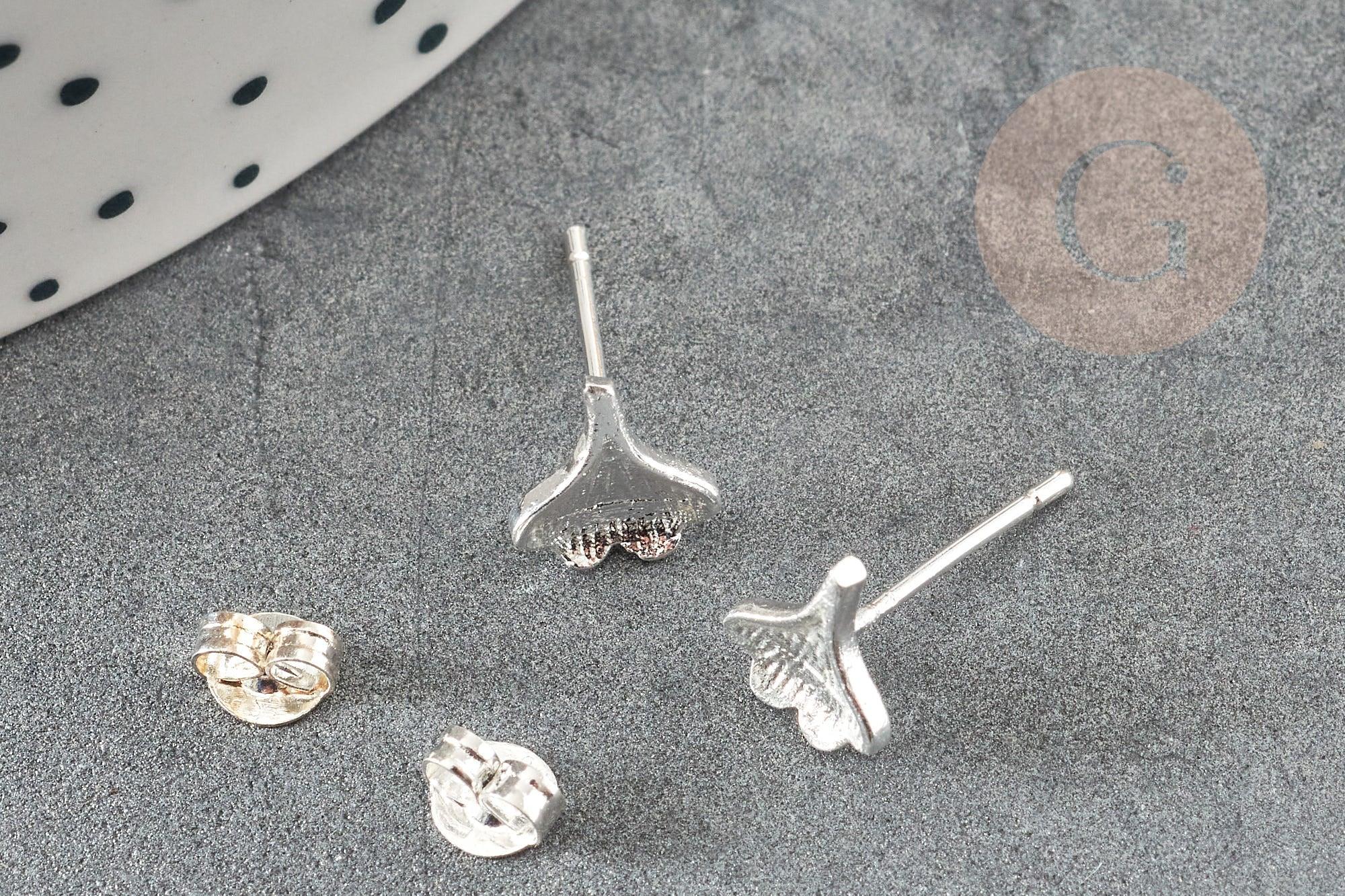 Boucles puce feuille de Gingko chat noeud fine argent massif 925 7mm, x1 paire (G9250)