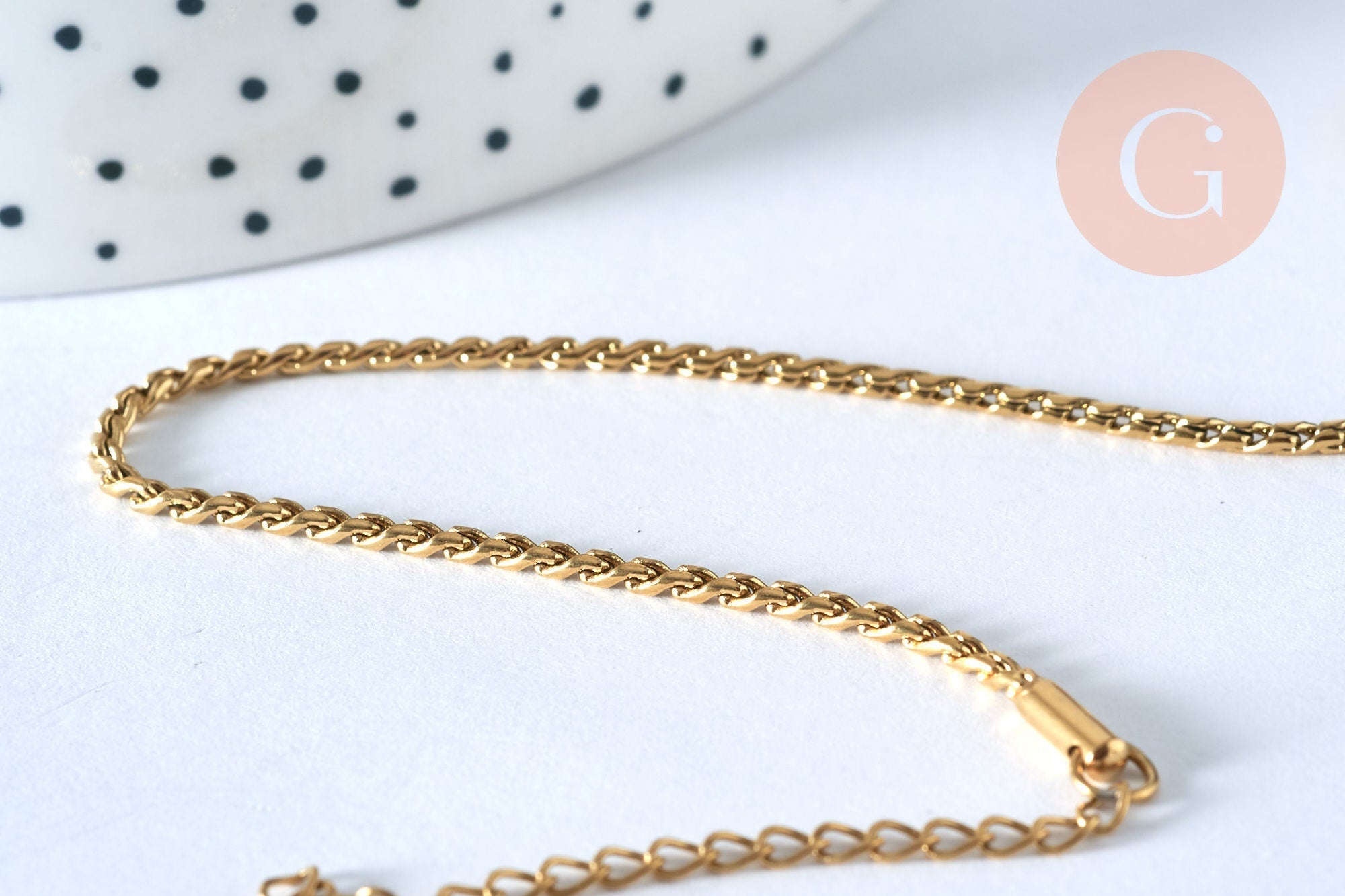 Bracelet acier 304 inoxydable doré 14k chaine torsadée 1.5-2mm/19.5cm, x1 (G5358)