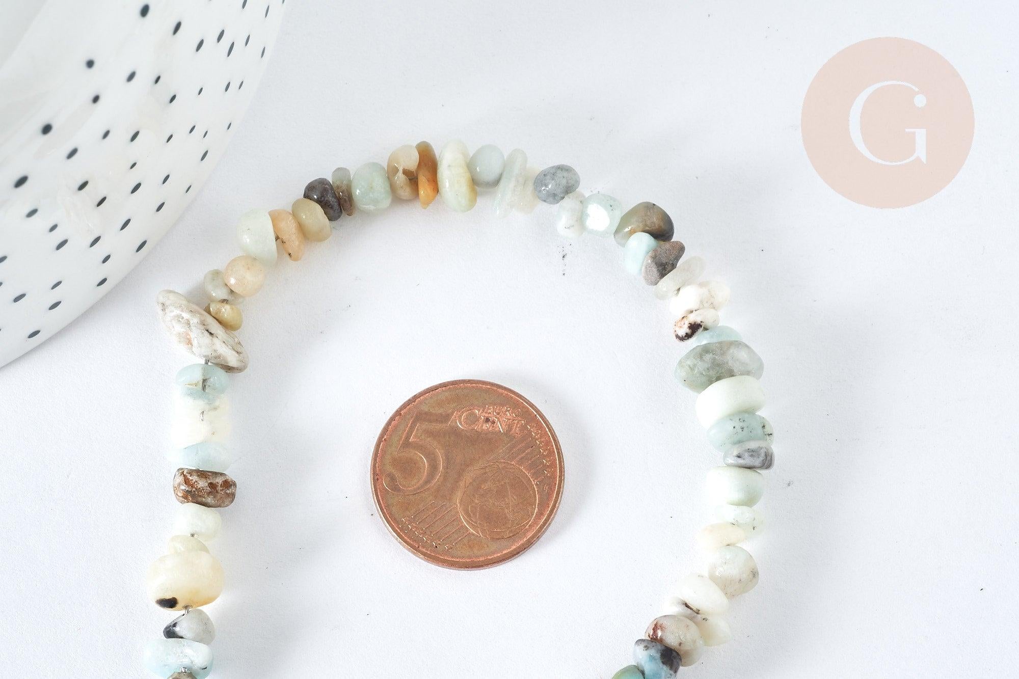 Bracelet de cheville perles amazonite naturelle laiton et acier inoxydable platine 21.5cm, x1 (G7792)