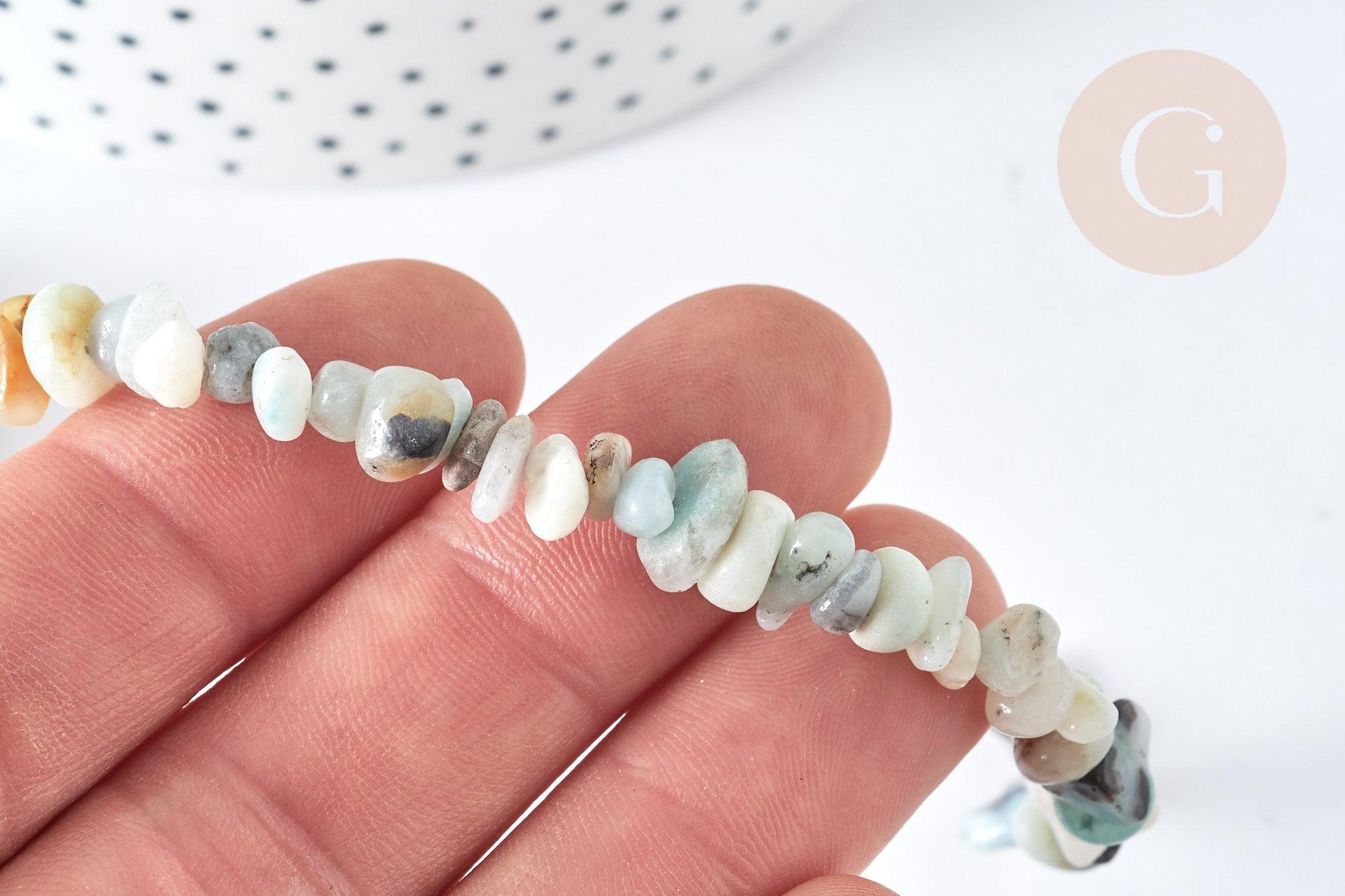 Bracelet de cheville perles amazonite naturelle laiton et acier inoxydable platine 21.5cm, x1 (G7792)