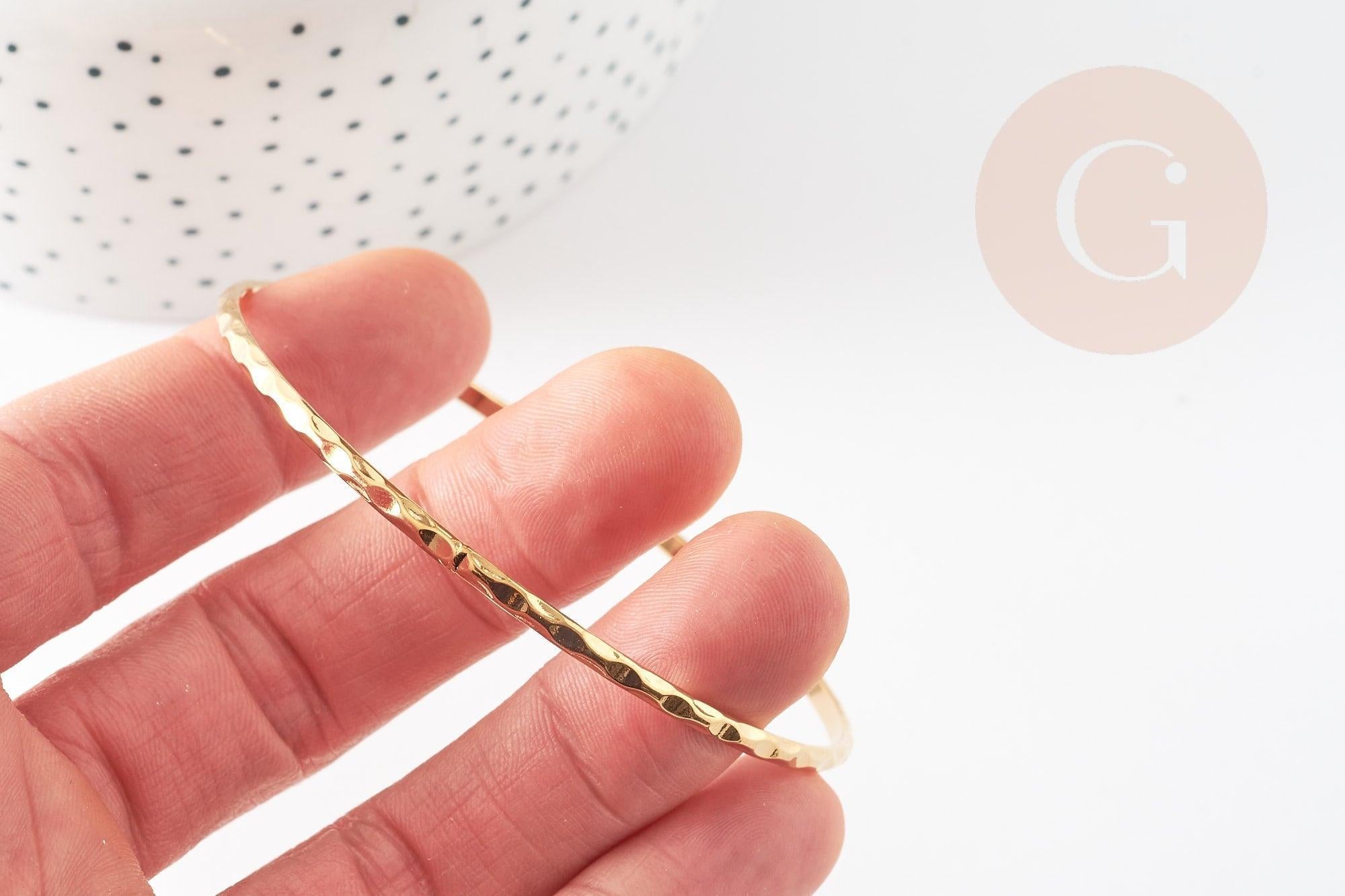 Bracelet jonc strié acier inoxydable doré 14k 71mm, x1 (G5961)