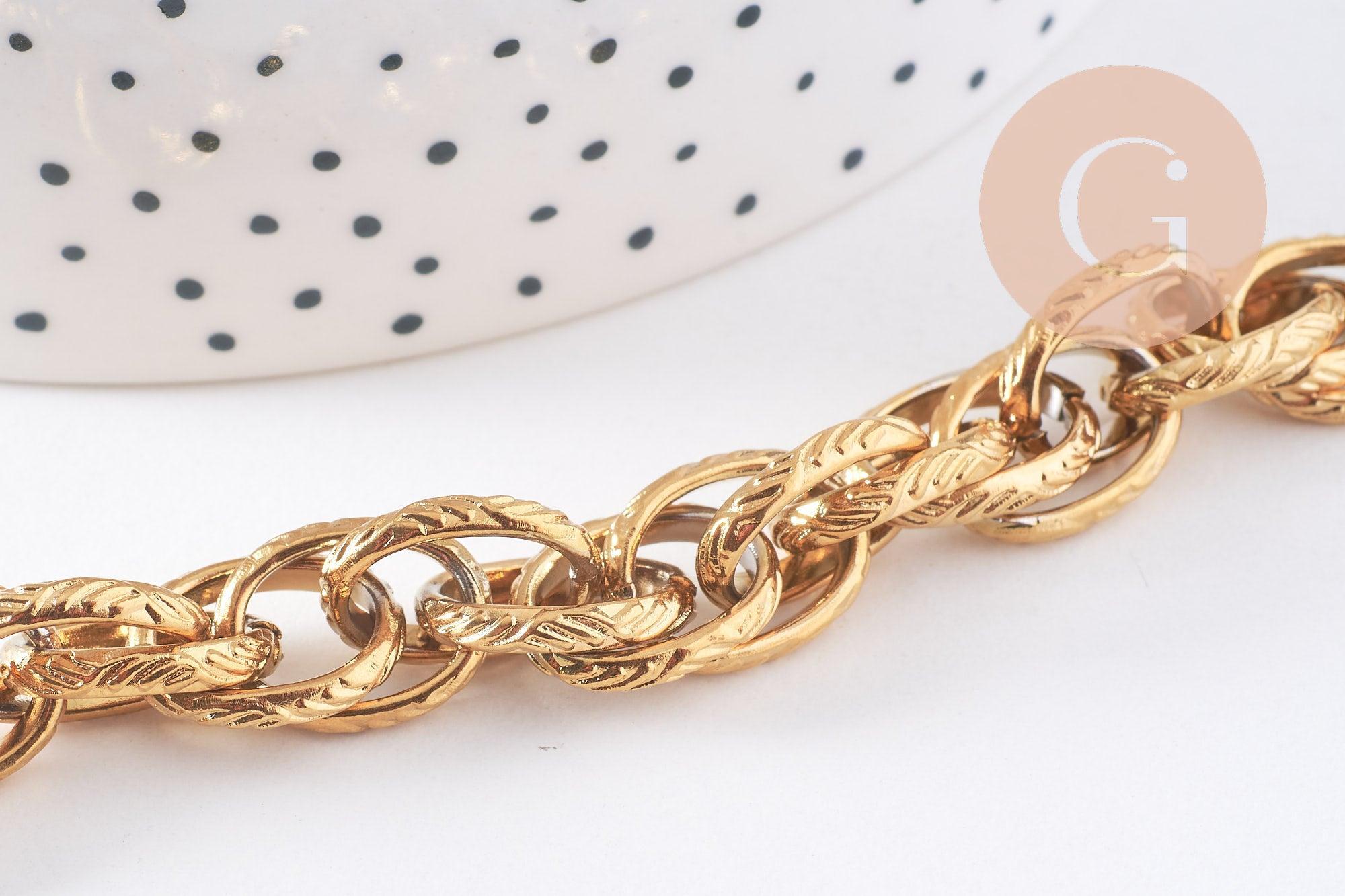 Bracelet très grosse maille acier 304 inoxydable doré IP 14k 20.5cm, x1 (G4197)