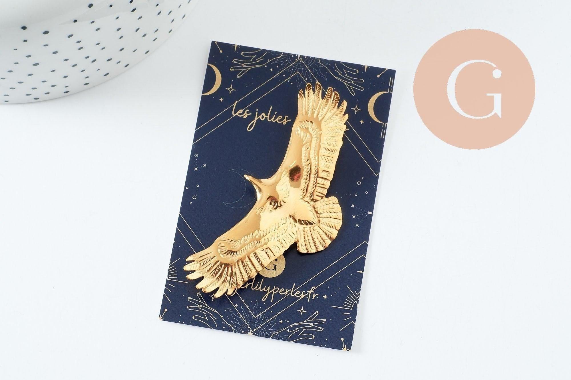 Broche oiseau aigle acier 304 inoxydable doré 30mm, x1 (G9746)