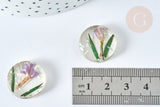 Cabochon Rond résine fleurs séchées et nacre 20mm, x1 (G7443)