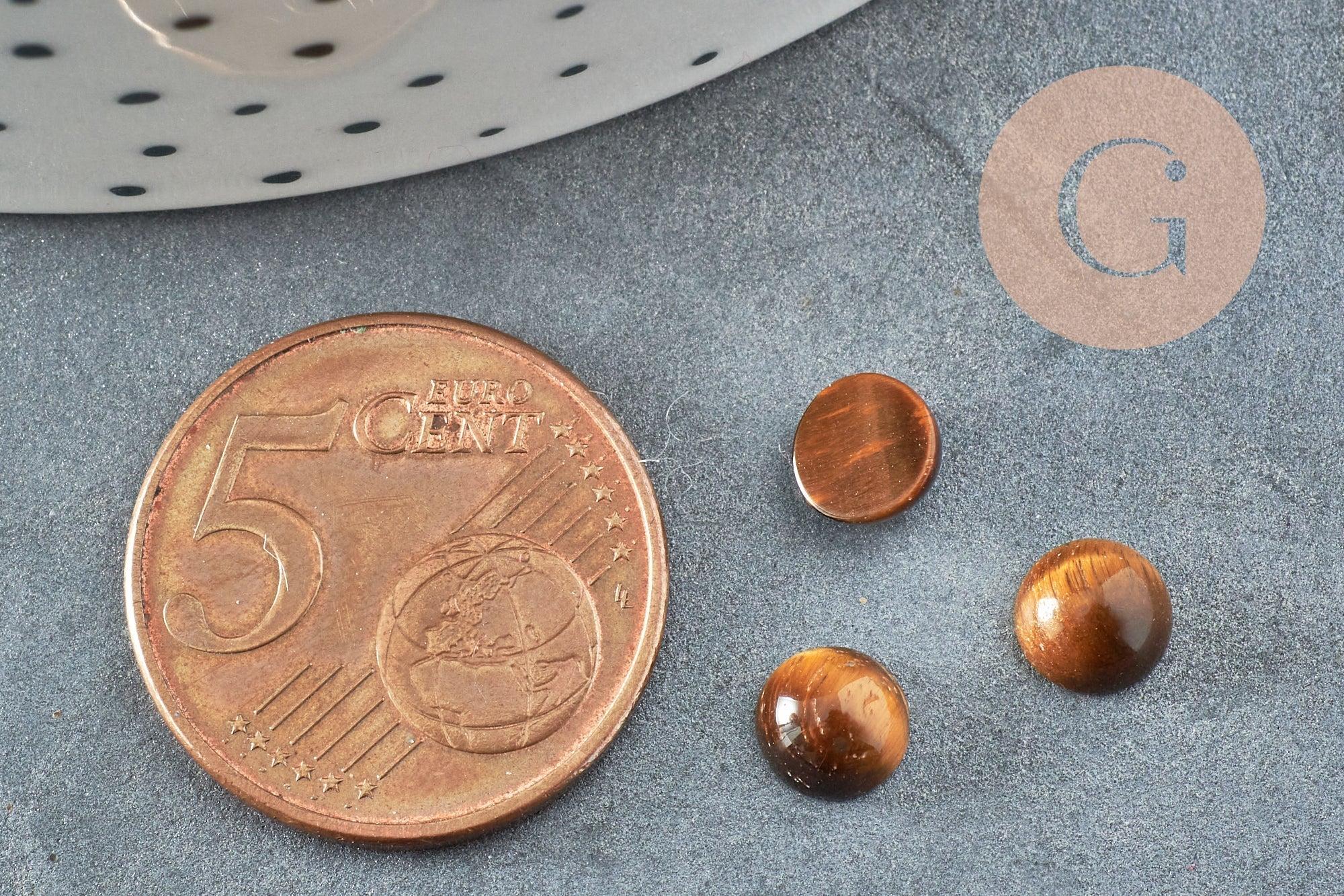 Cabochon rond œil de tigre naturel marron 6mm, x1 (G0012)