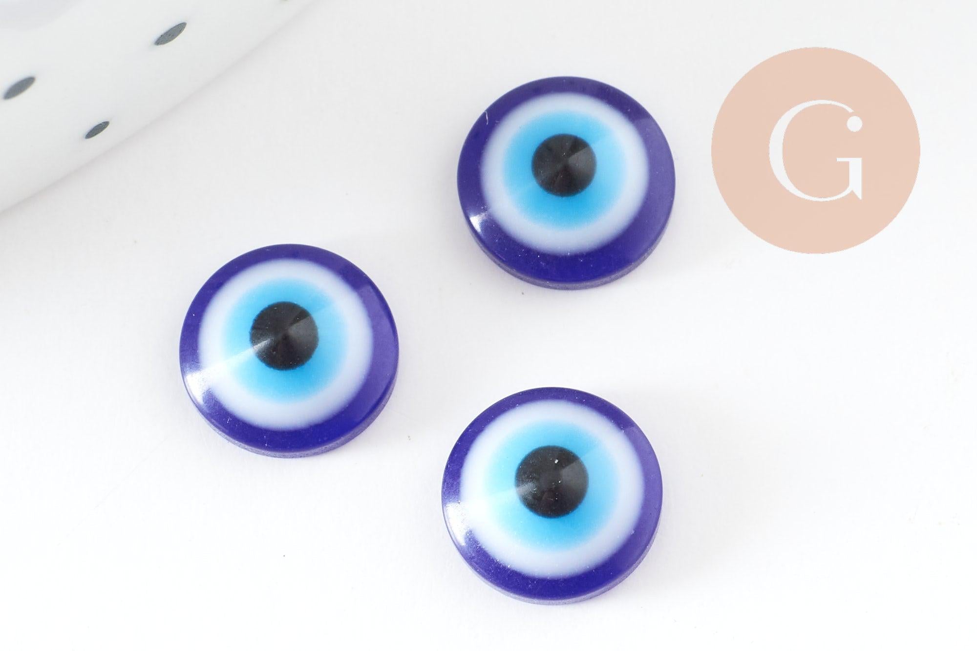 Cabochon rond résine bleue mauvais oeil 8mm , x20 (2.7g) G0303