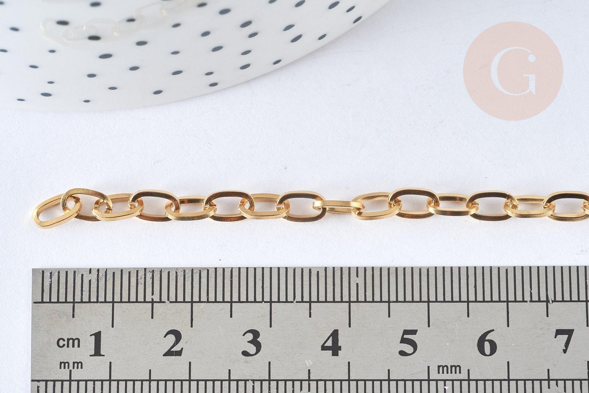 Chaine acier 304 inoxydable IP doré 18k maille ovale 7mm, x1 mètre (G8415)