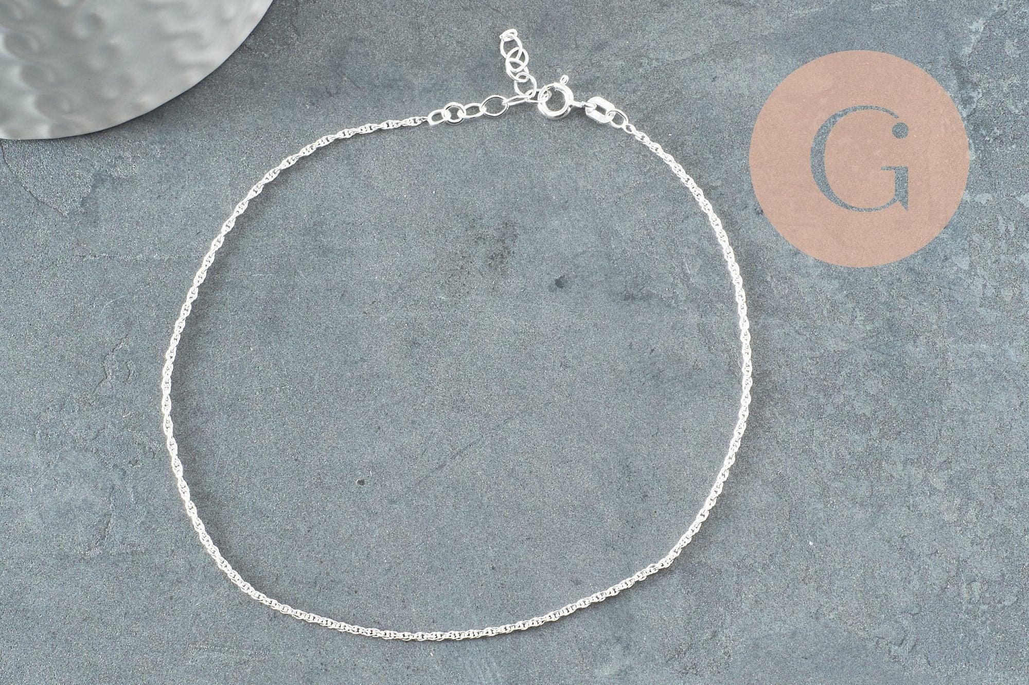 Chaine de cheville maille fantaisie très fine argent 925 massif 24cm, x1 (G9430)