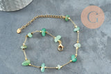 Chaine de cheville perles chips pierre naturelle laiton doré 22cm, x1 (G6979)
