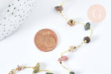 Chaine de cheville perles chips pierre naturelle laiton doré 22cm, x1 (G6979)