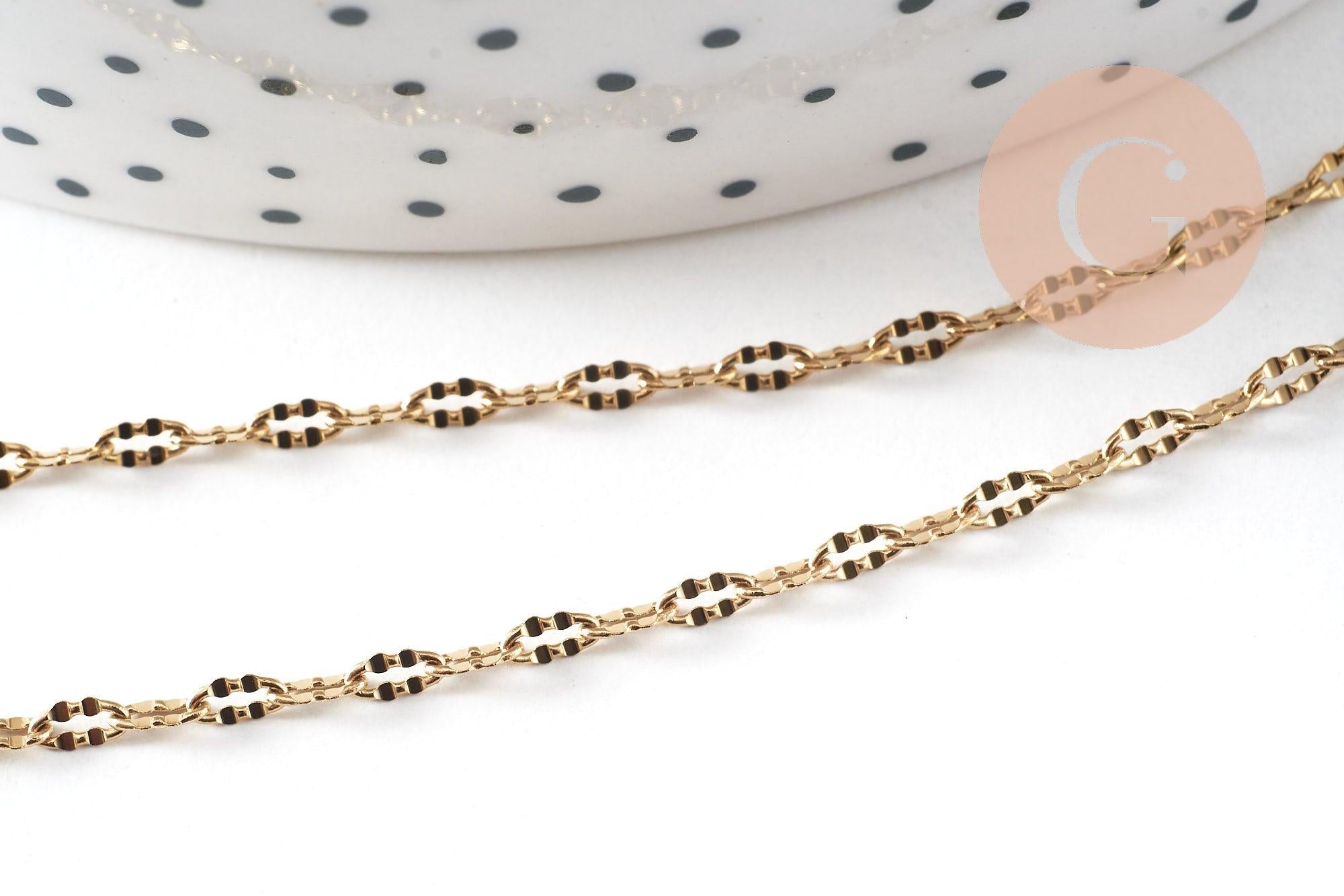 Chaine fantaisie texturée acier 304 inoxydable doré IP 4.5mm, x1 mètre (G0490)