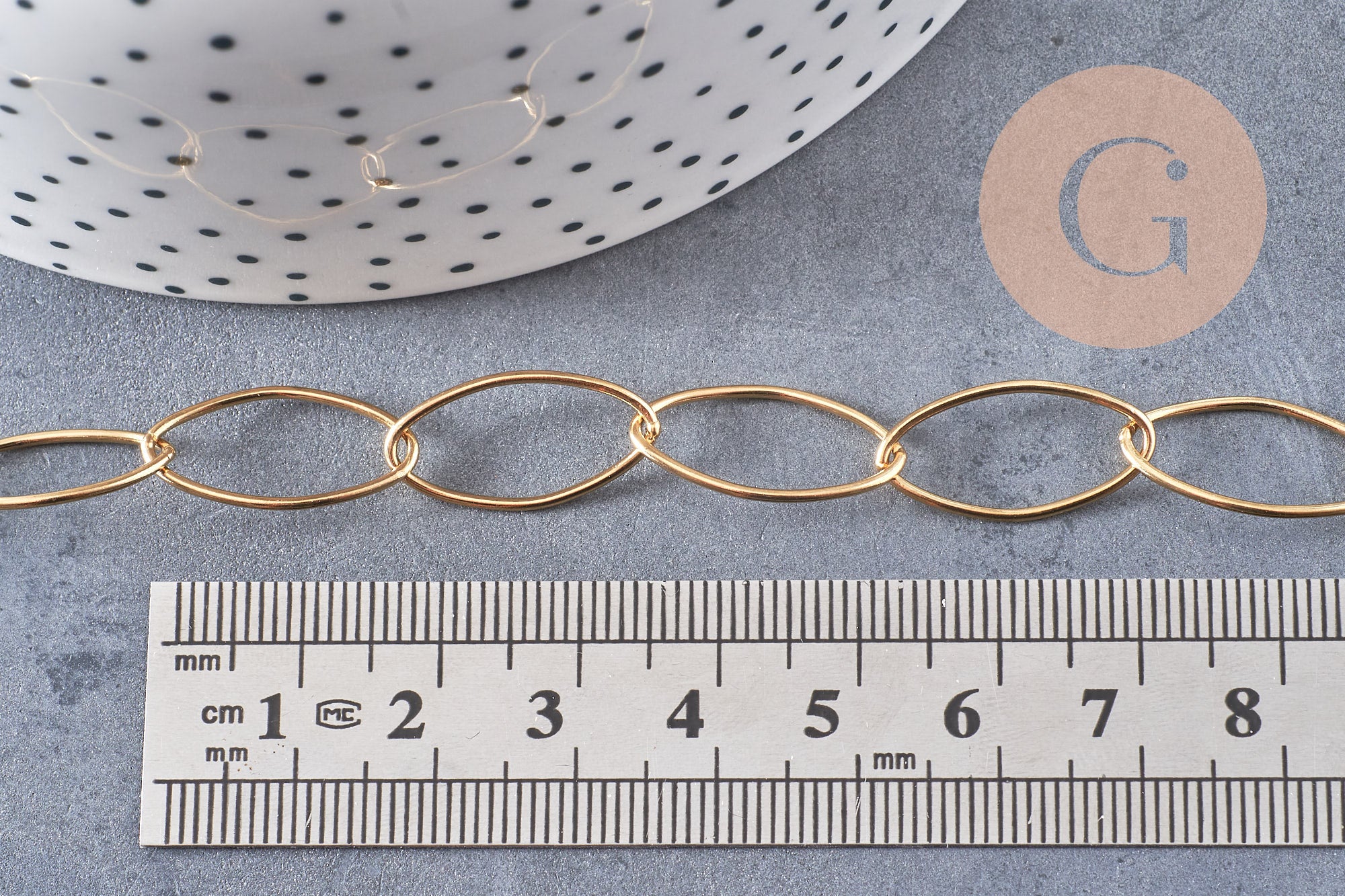 Chaine maille ovale acier 304 inoxydable doré PVD 18k 20x10mm, x1 mètre (G4309)
