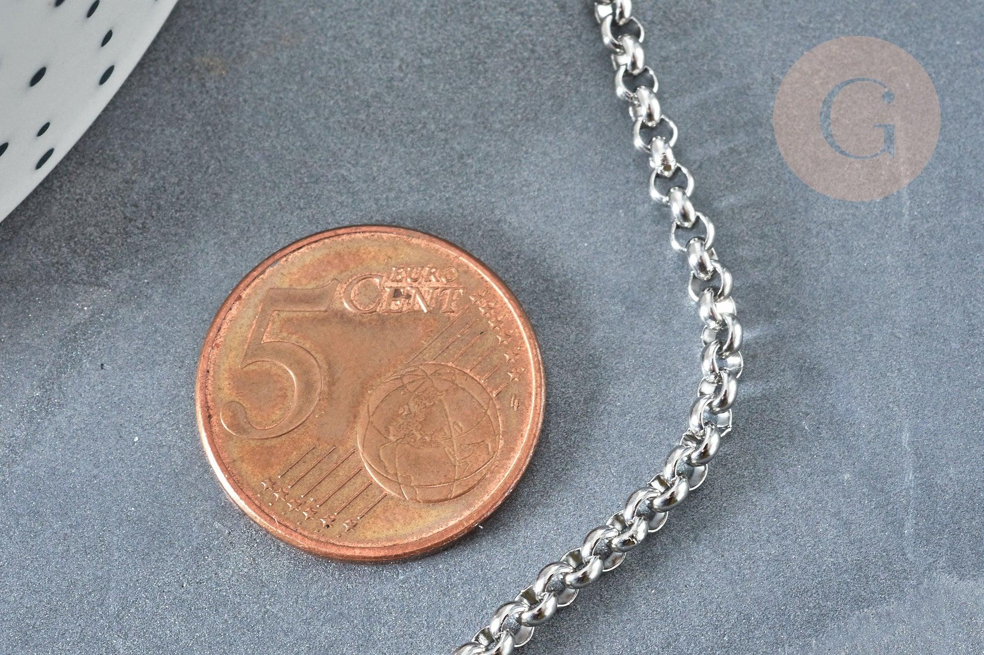 Chaine maille rolo acier inoxydable 304 platine 3mm, x1 mètre (G8140)