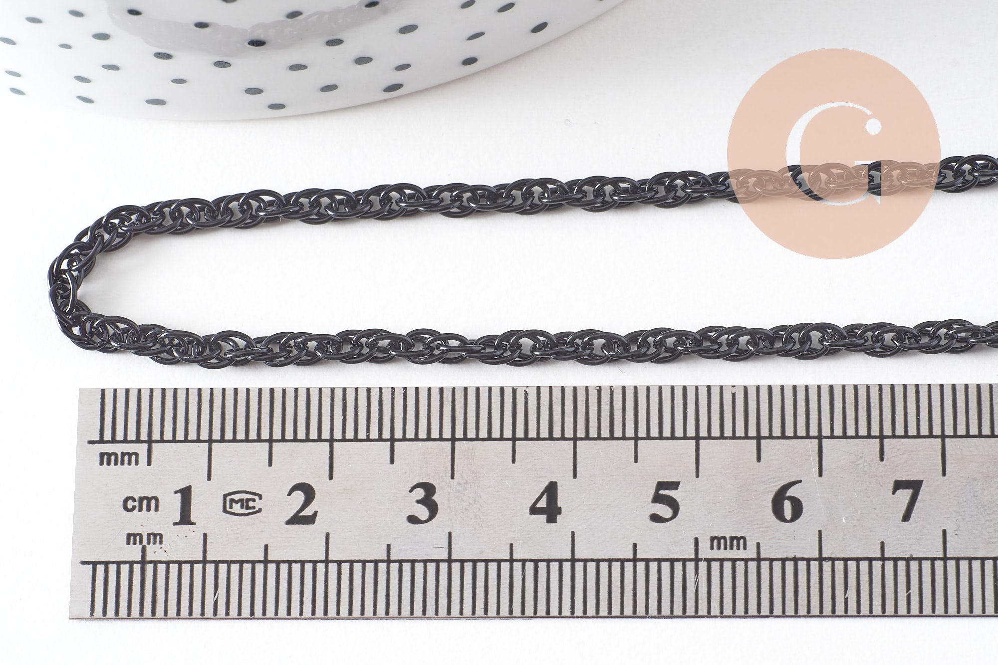 Chaine noire intense maille plate2.8mm, 4 mètres (G1373)