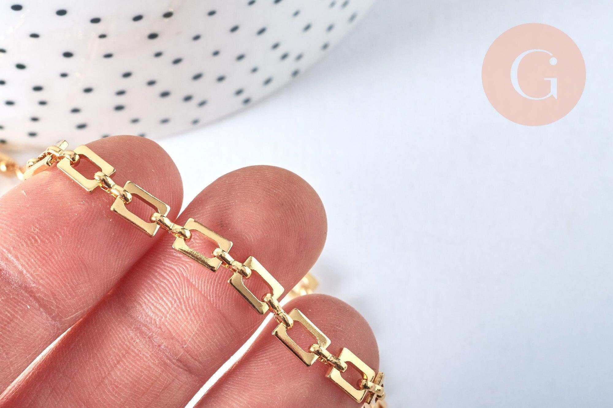 Chaine rectangle laiton doré 16k 6.5x4.6mm, x1 mètre (G6784)