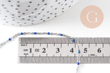 Collier Chaine satellite acier 304 inoxydable platine résine bleu complète 2mm/45cm, x1 (G1216)