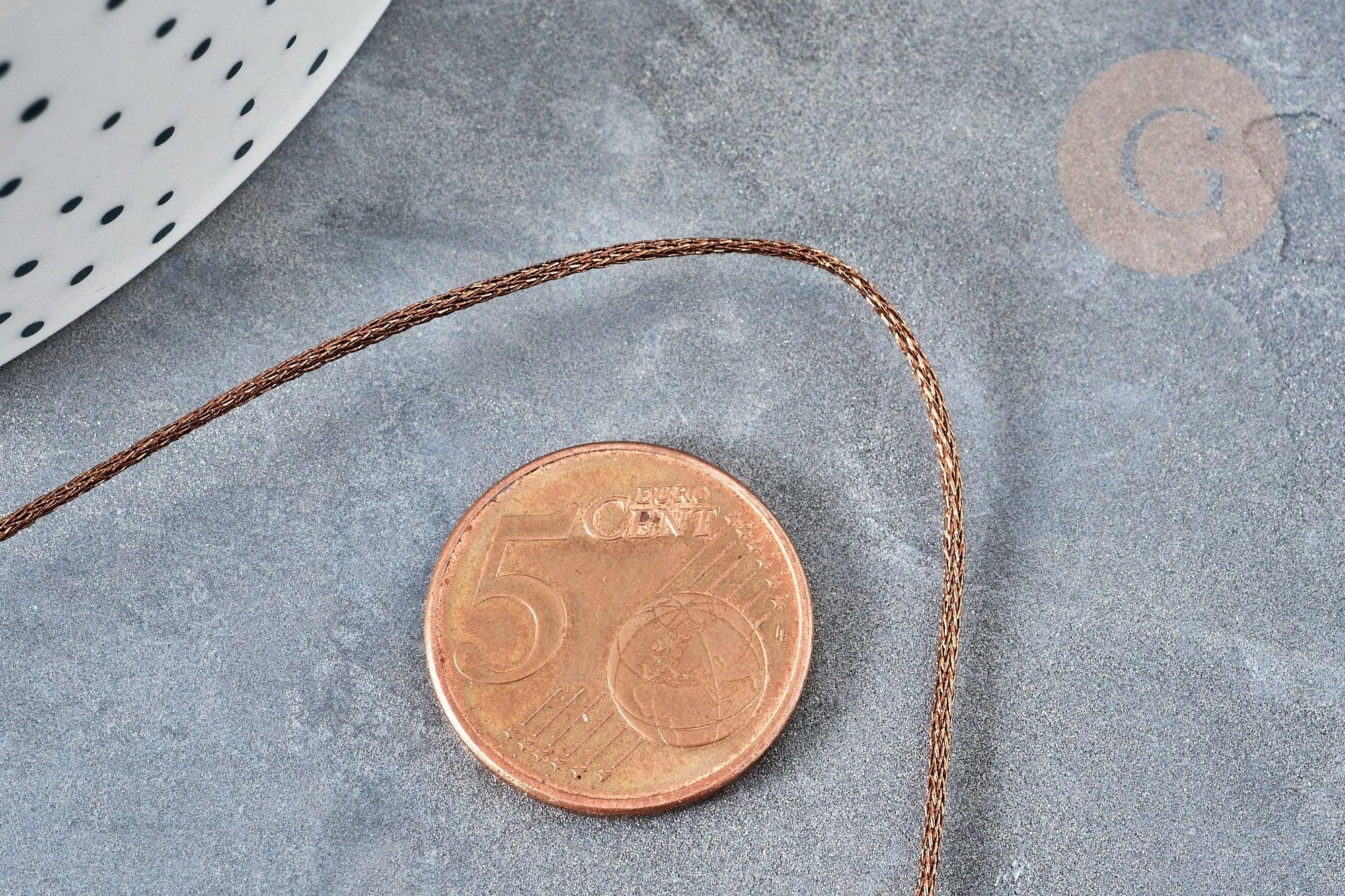 Cordon marron Métallisé tressé polyester 1mm, cordon métallisé pour bijoux , x1 mètre (G8173)