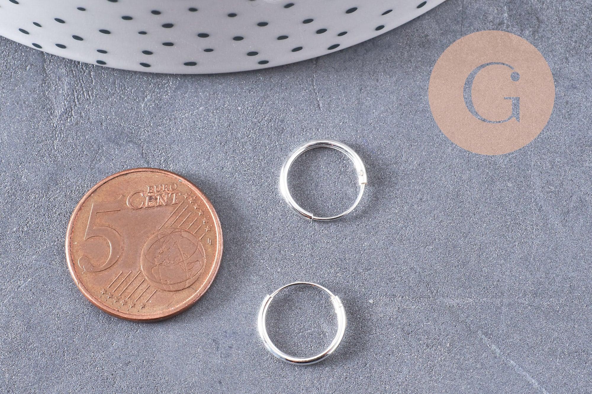 Créoles fine argent 925 massif 12mm, x1 paire (G5410)