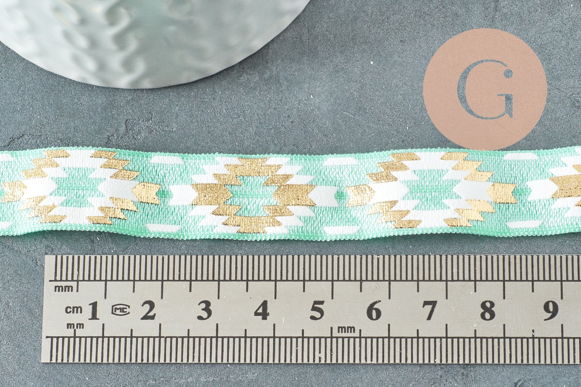 EP-Ruban élastique motif Aztèque vert or EFJF, fabrication bijoux,bracelet EVJF,ruban mariage,scrapbooking,16mm,1 mètre-G1850