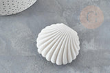 Ecrin bijou coquillage Velours gris clair 3.5x3.8cm, boite bijoux, rangement bijoux, intérieur blanc, x1 G3384
