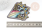 Ecusson brodé à repasser triangle oeil 86mm customisation vêtement, écusson thermocollant,patch écusson brodé, x1 G2847