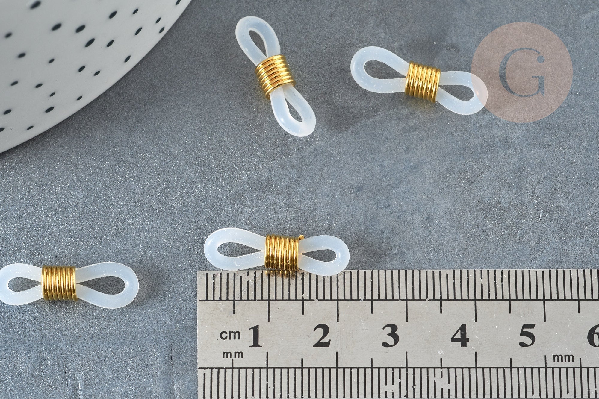 Embout cordon lunettes doré blanc 19.5mm, x10 (G2681)