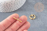 Fermoir T coeur acier doré inoxydable 15.5mm, x1 (G3656)