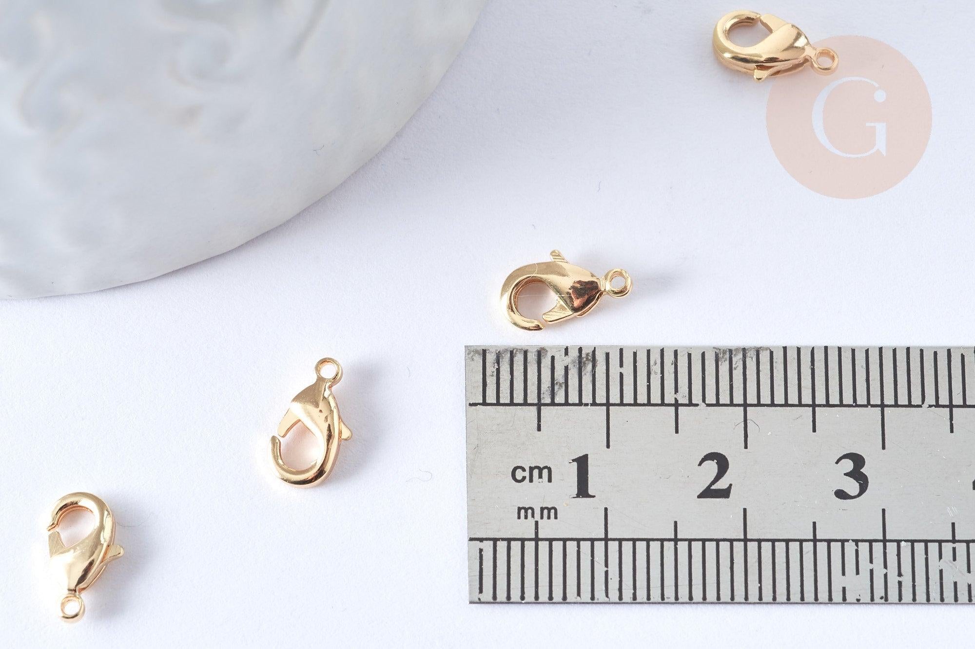 Fermoirs mousquetons laiton doré 14k 9mm pince homard, x10 (G1318)