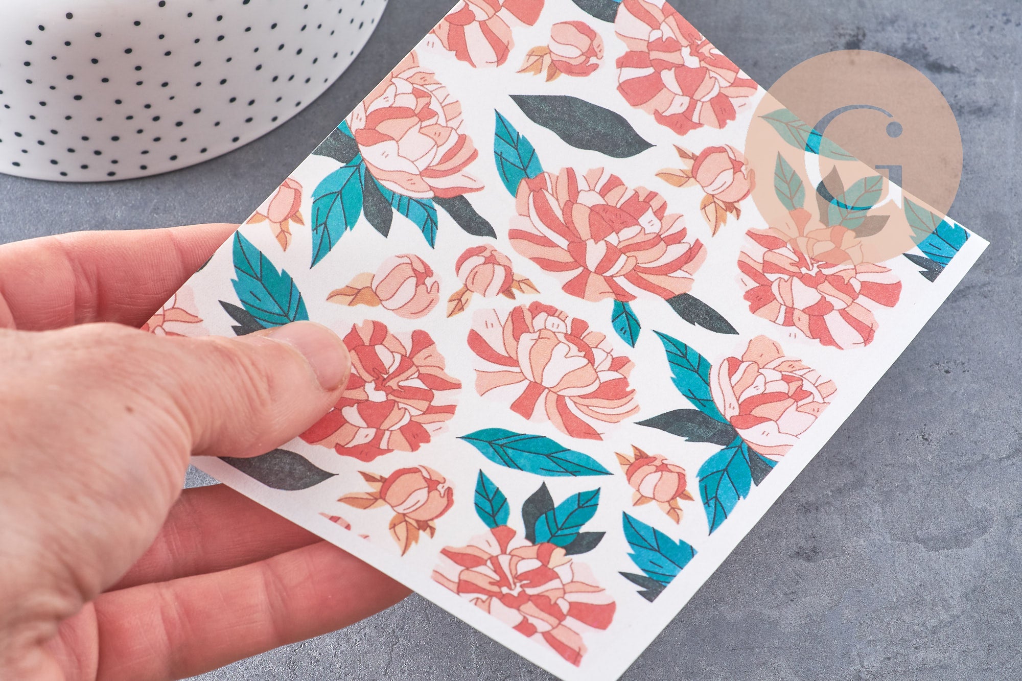 Feuille de transfert polymère – Pivoines stylisées 14x10 cm, x1 (G10763)