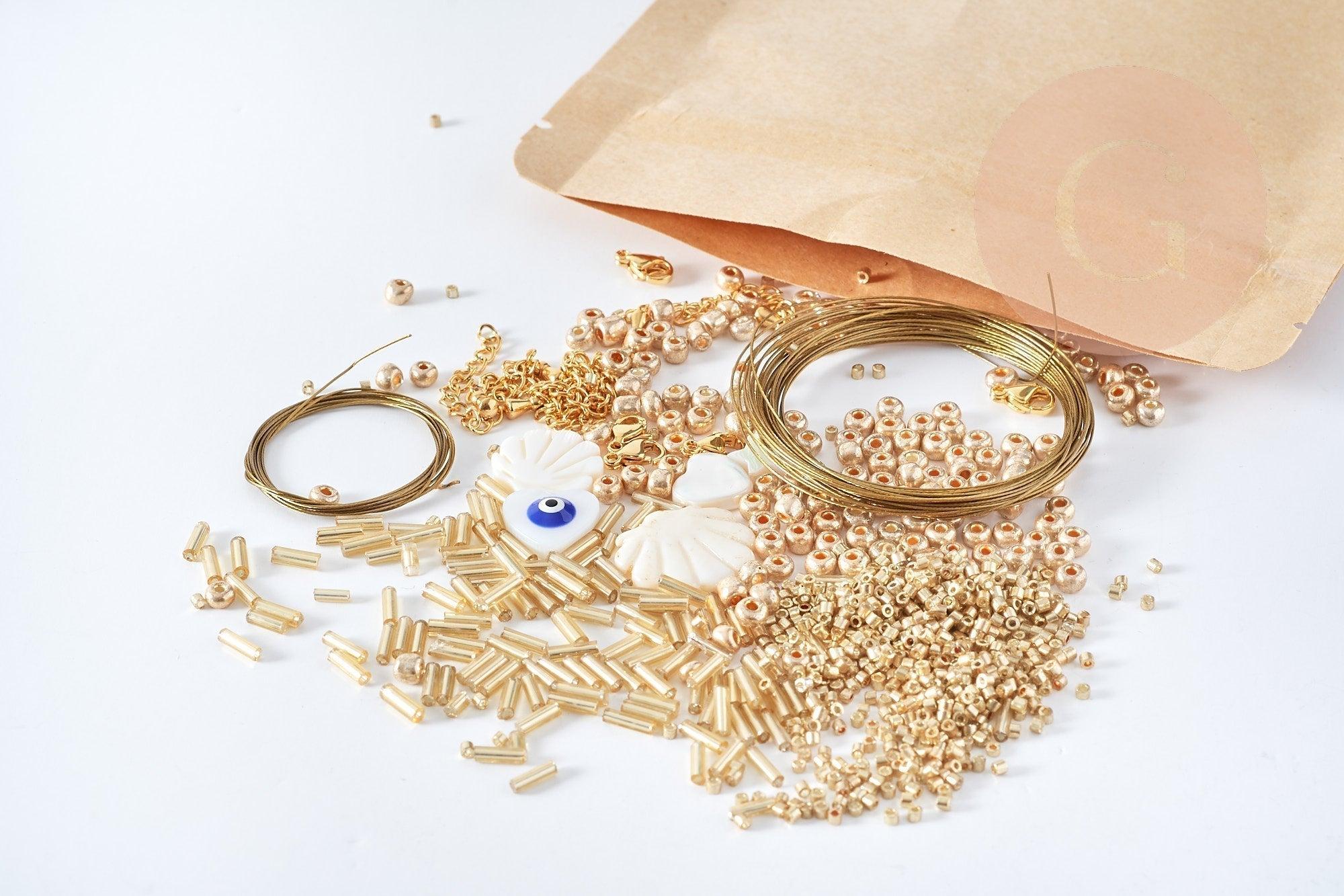 Kit création 5 Bracelets perles et nacre Mykonos Jaune ou Bleu, x1 (G8751)