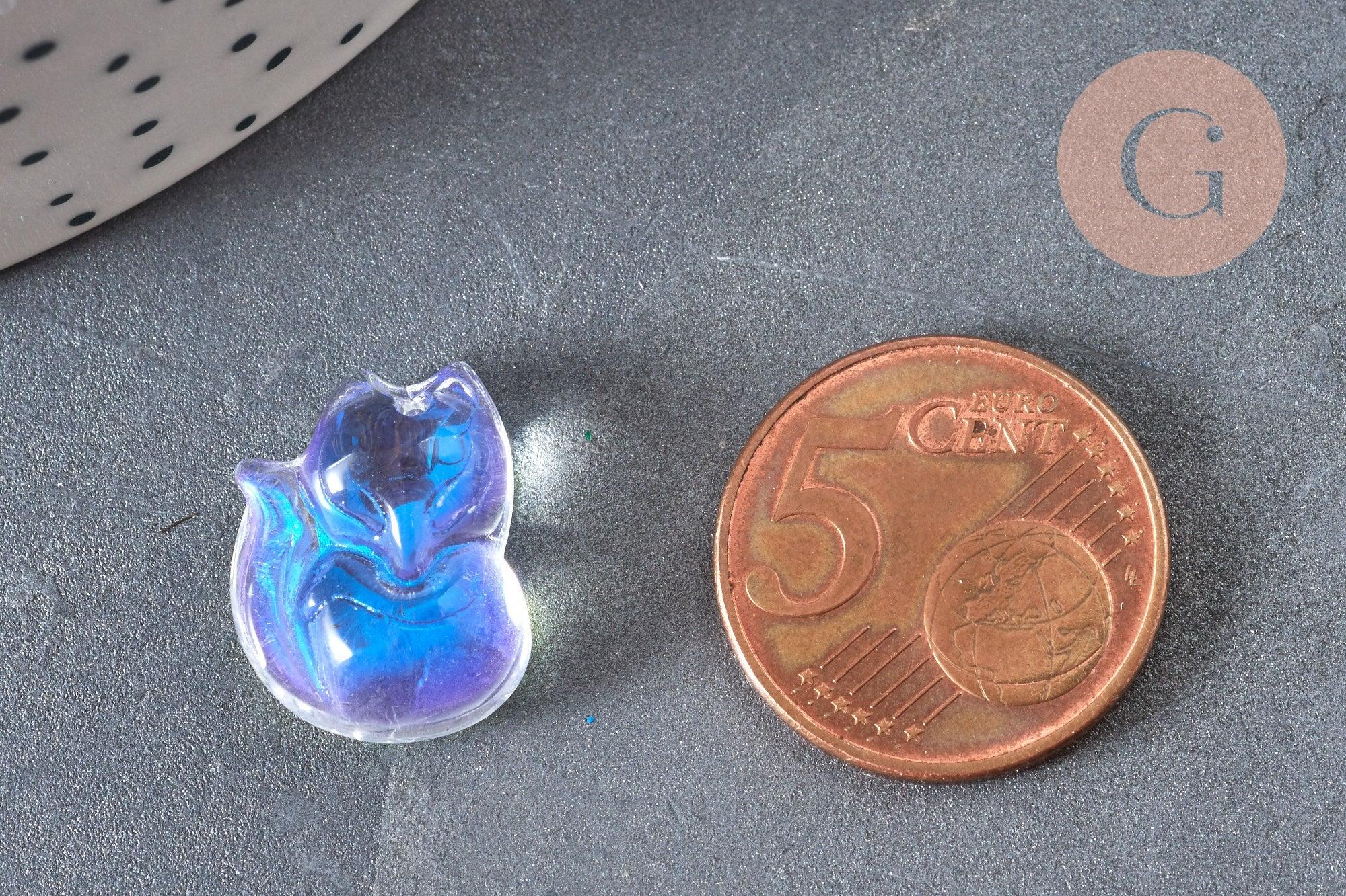 Pendentif Renard Verre irisé 18mm, pendentif animal cristal, x2 (G6929)