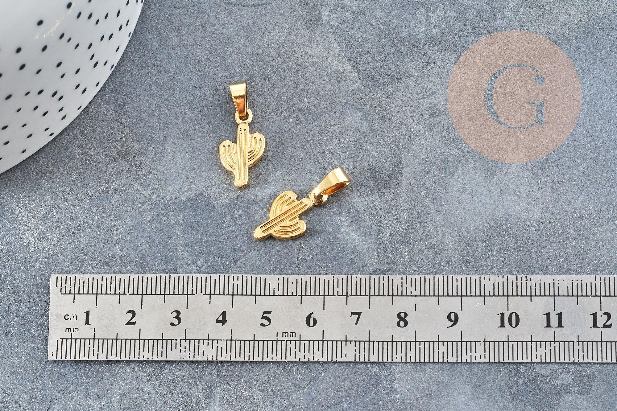 Pendentif cactus 304 acier inoxydable 19mm, un pendentif pour création DIY, x1 (G6026)