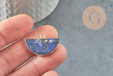 Pendentif demi-lune lapis lazuli naturel fer doré 27mm, x1 (G3941)