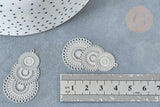 Pendentif estampe filigrane dentelle acier 201 inoxydable platine 40mm, x2 (G8014)