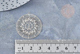 Pendentif estampe filigrane rond soleil acier 201 inoxydable argenté 32.5x30mm, pendentif très léger pour boucles et colliers x2 (G4110)