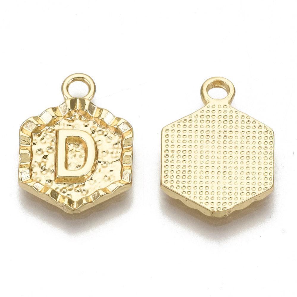 Pendentif lettre initiale zamac doré 18k sans nickel hexagone 17.5mm,pendentif initale lettre mot prenom,à x1,x1 G3463