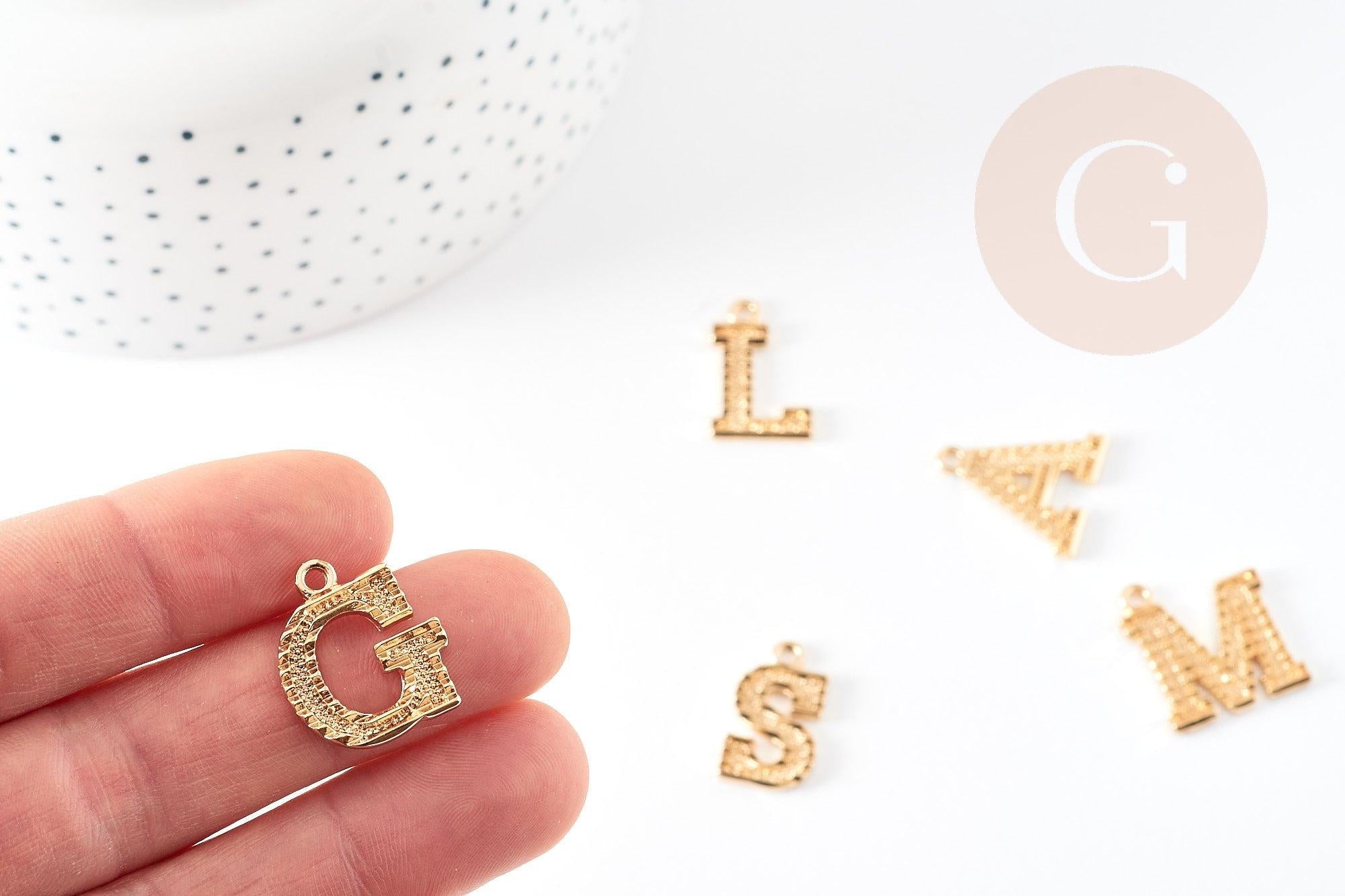 Pendentif lettre zamac doré 18k,pendentif initiale lettre mot prenom,20.5mm, x1 (G5256)