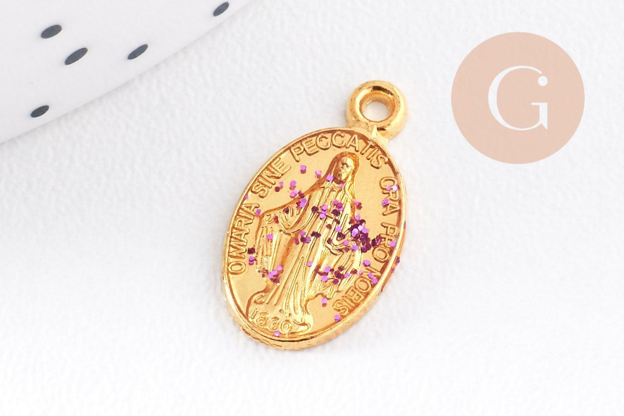 Pendentif médaille ovale Vierge Marie émaillée 17.5mm x1 AVEC DEFAUT (G8839-D)