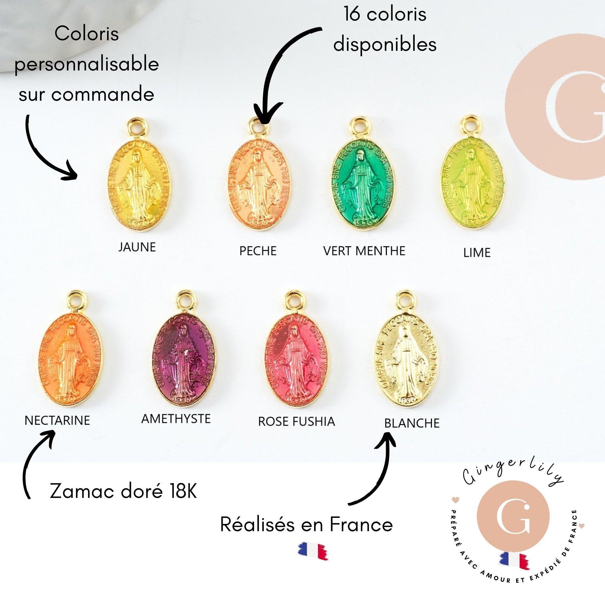 Pendentif médaille ovale Vierge Marie émaillée 17.5mm x1 AVEC DEFAUT (G8839-D)
