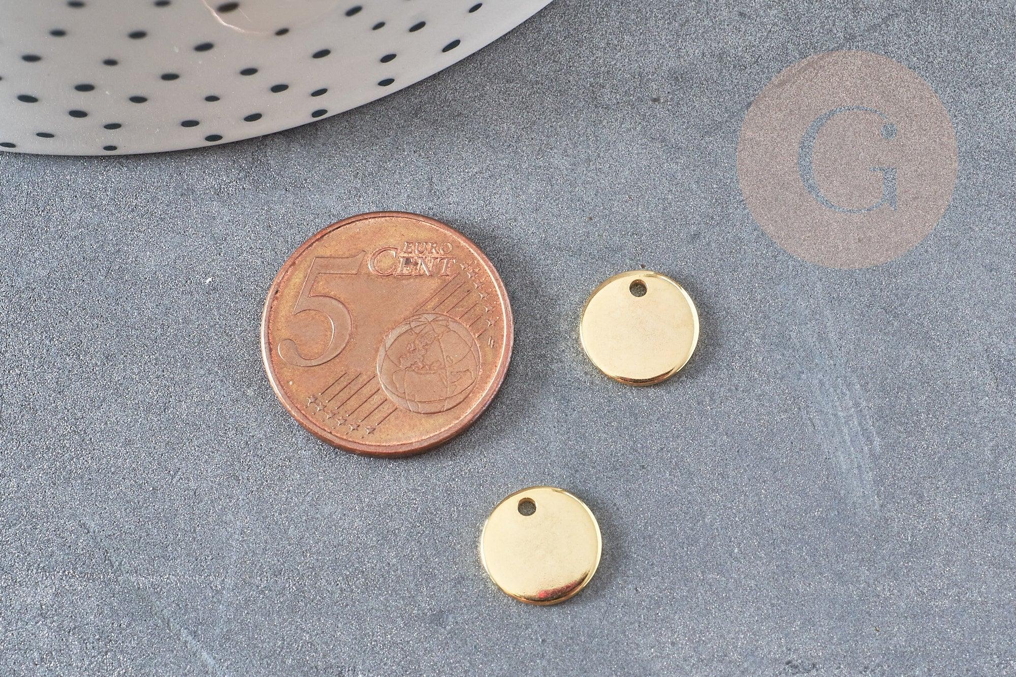 Pendentif médaille ronde acier 304 inoxydable doré 10mm x10 (4.5gr) (G0071)